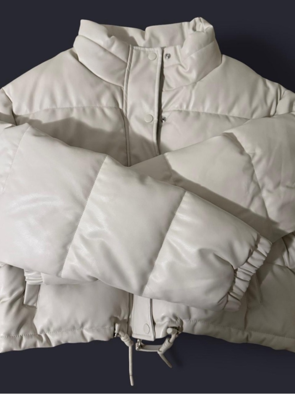 Love Tree Cream Cropped Quilted Puffer
